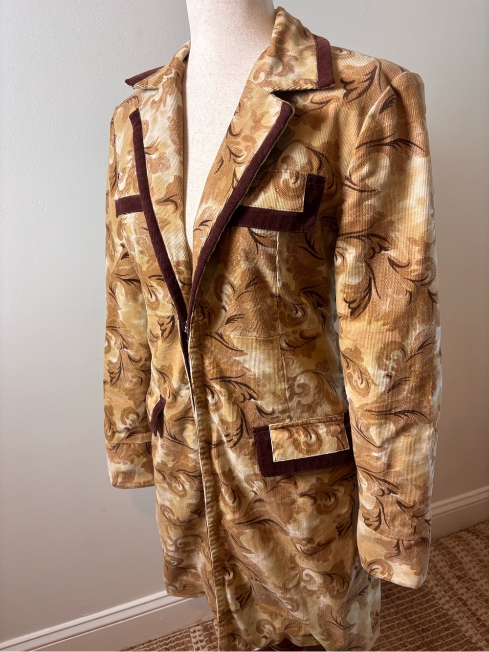Vintage Y2K True Meaning Scroll Print Longline Blazer Jacket Boho Western Sz 2